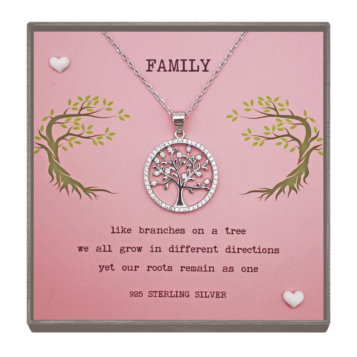 Sterling Silver Family Tree Necklace - gift for her - family quote - perfect gift for birthday, Christmas or Anniversaries