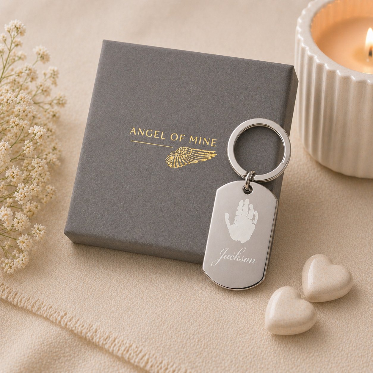 Baby Handprint Keyring (Actual Handprint) — Personalised Memorial Keepsake