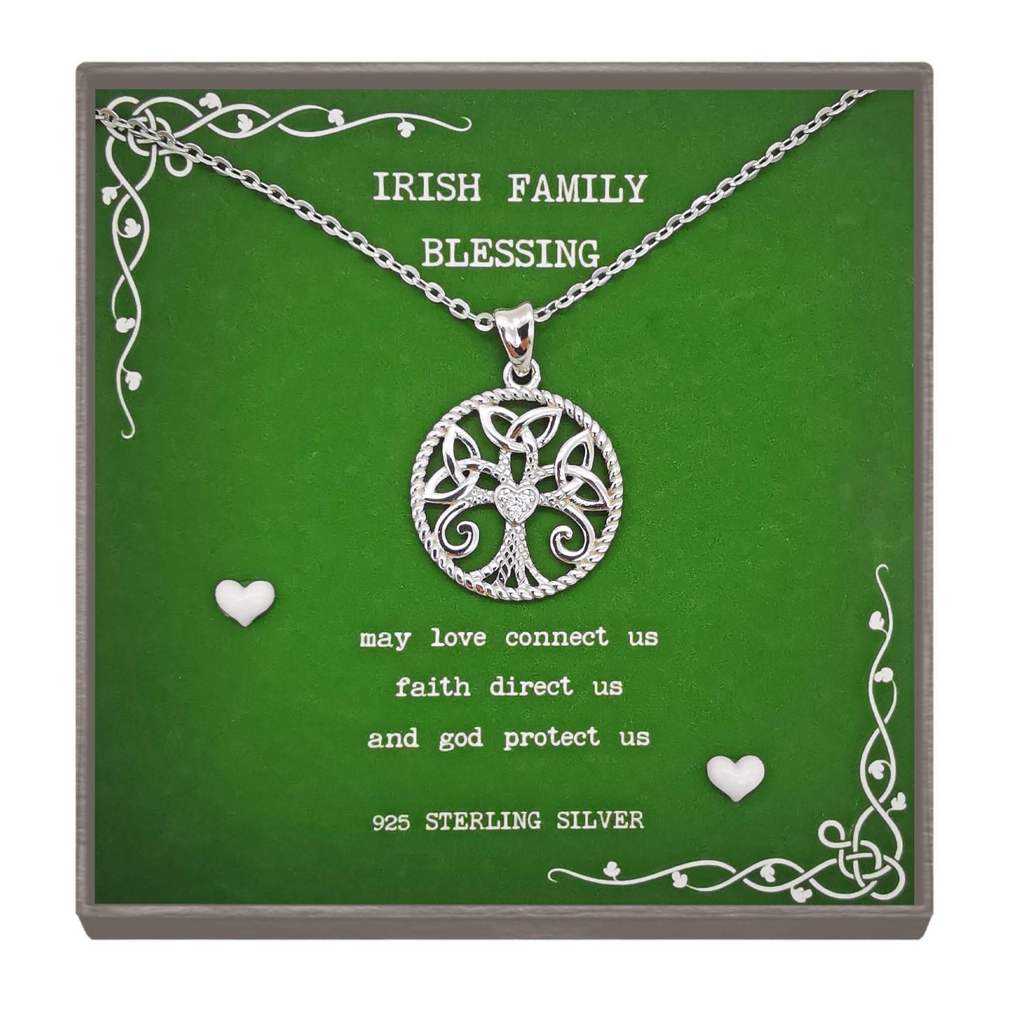 925 Sterling Silver Celtic Pendant Necklace with Micro Zirconia - Irish Blessing "May Love Connect Us, Faith Direct Us, and God Protect Us" - Perfect Gift for Spiritual and Irish Blessings