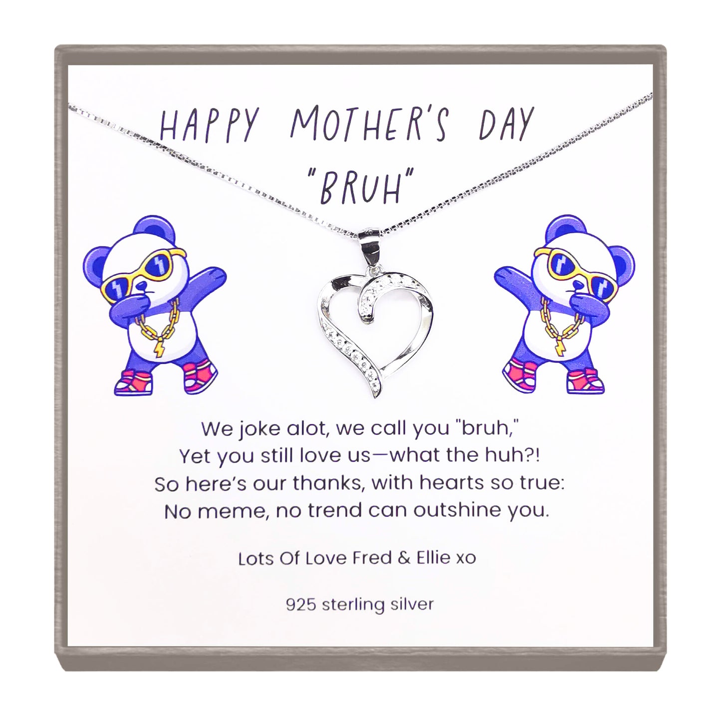 "Bruh" Personalized Necklace – Sterling Silver Heart Pendant