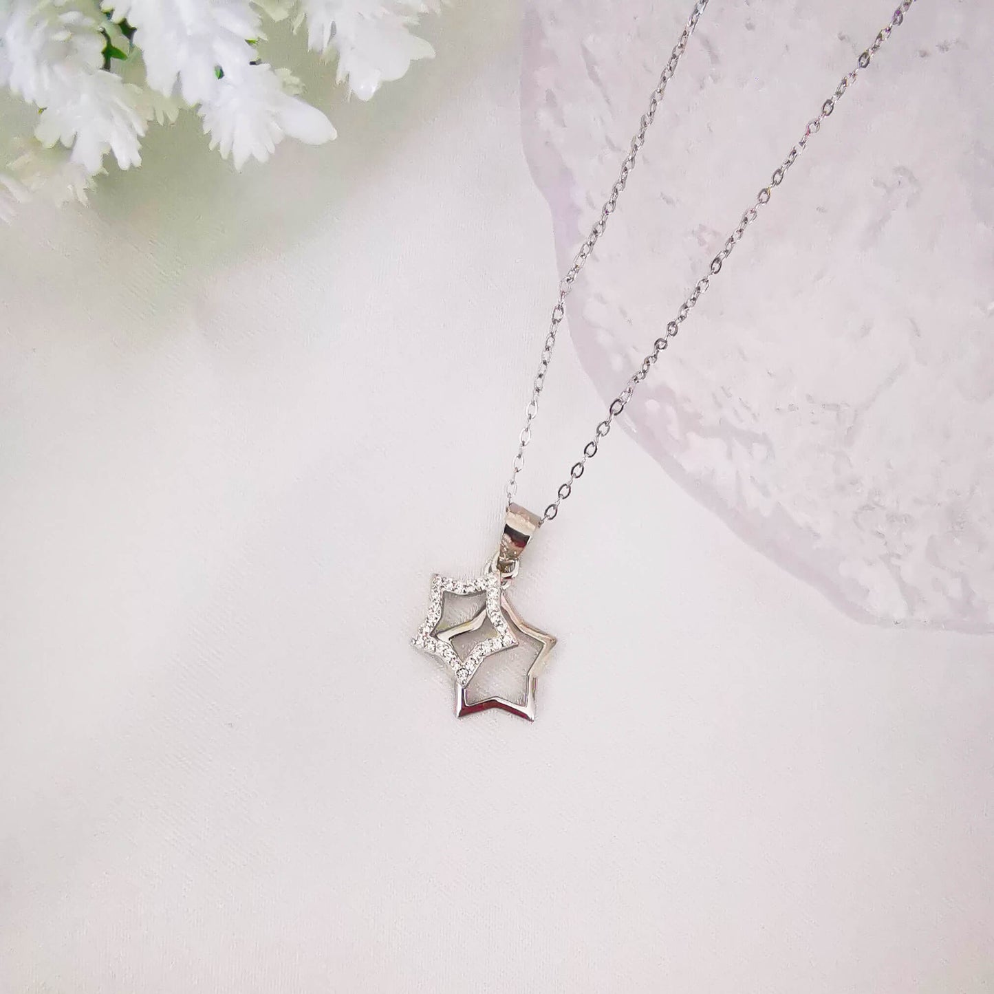 unique sterling silver double heart pendant. High quality gift for her.