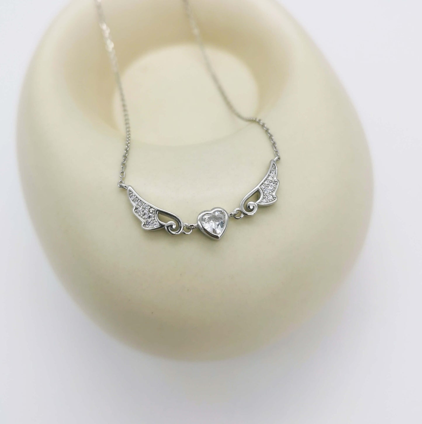 Sterling Silver Angel Wing Necklace with Cubic Zirconia – Memorial Jewellery Gift for Comfort & Remembrance