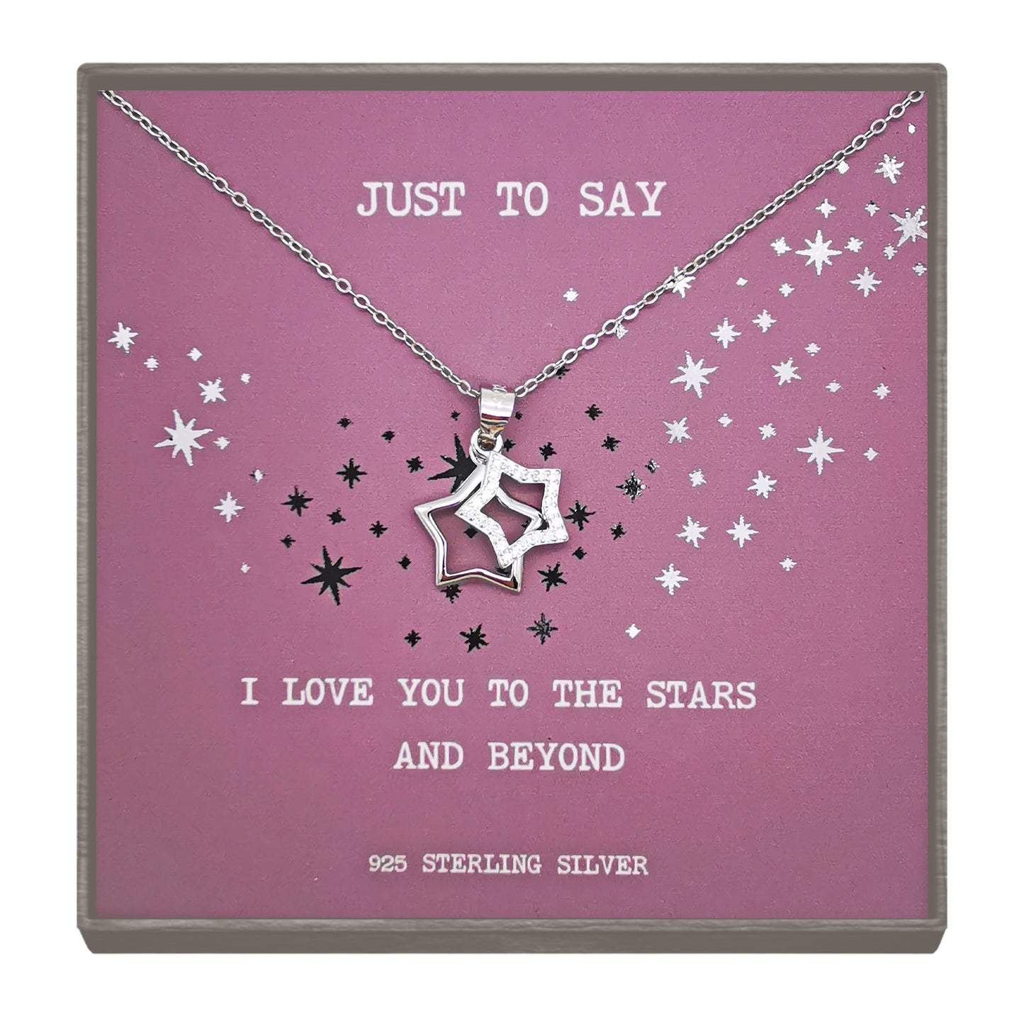Sterling Silver Double Star Diamante Pendant Necklace – Romantic Gift for Love & Special Occasions