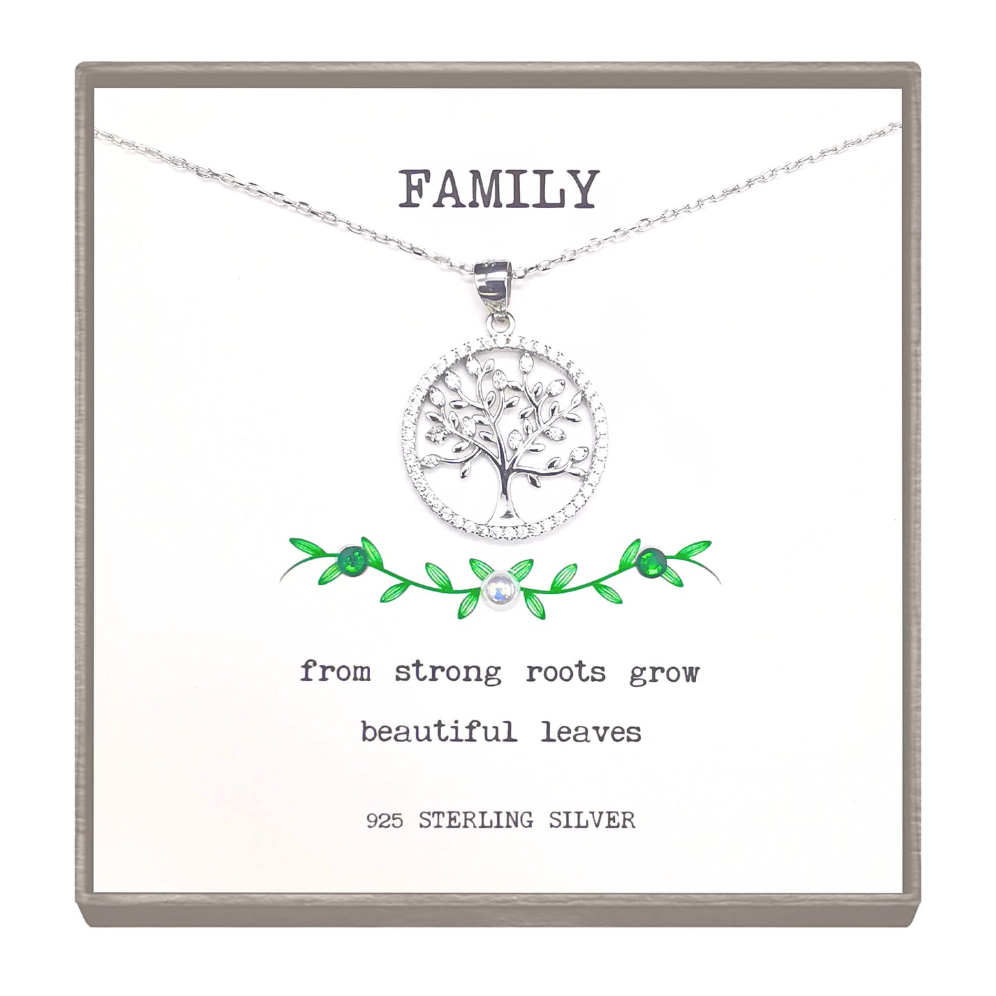 Sterling Silver Family Tree Necklace | Meaningful Jewellery Gift for Women - family quote pendant perfect for birthday, Christmas or Anniversaries