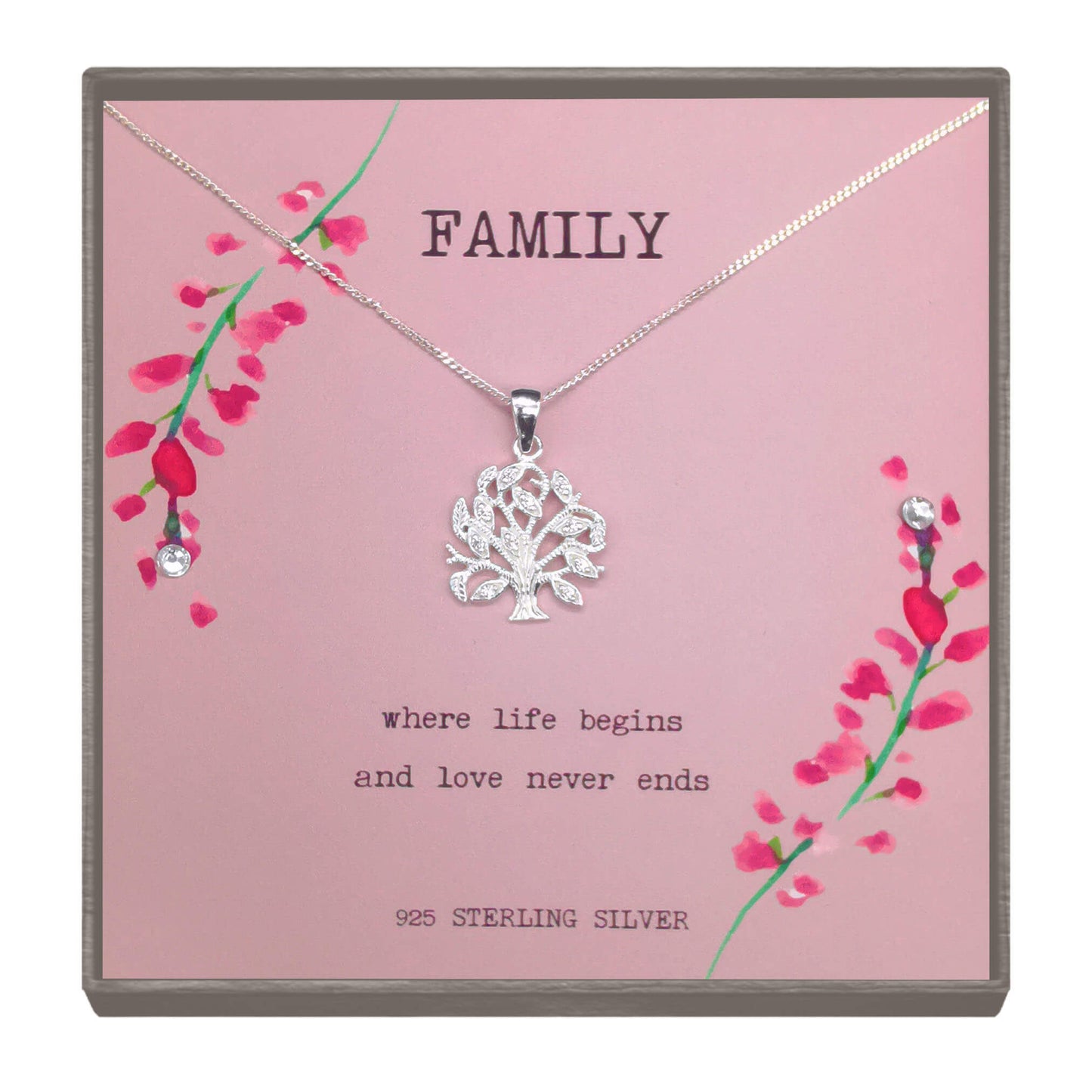 Sterling Silver Minimalist Tree Necklace with Micro Zirconia – Elegant Family Jewellery Gift for Mother’s Day, Birthdays & Anniversaries
