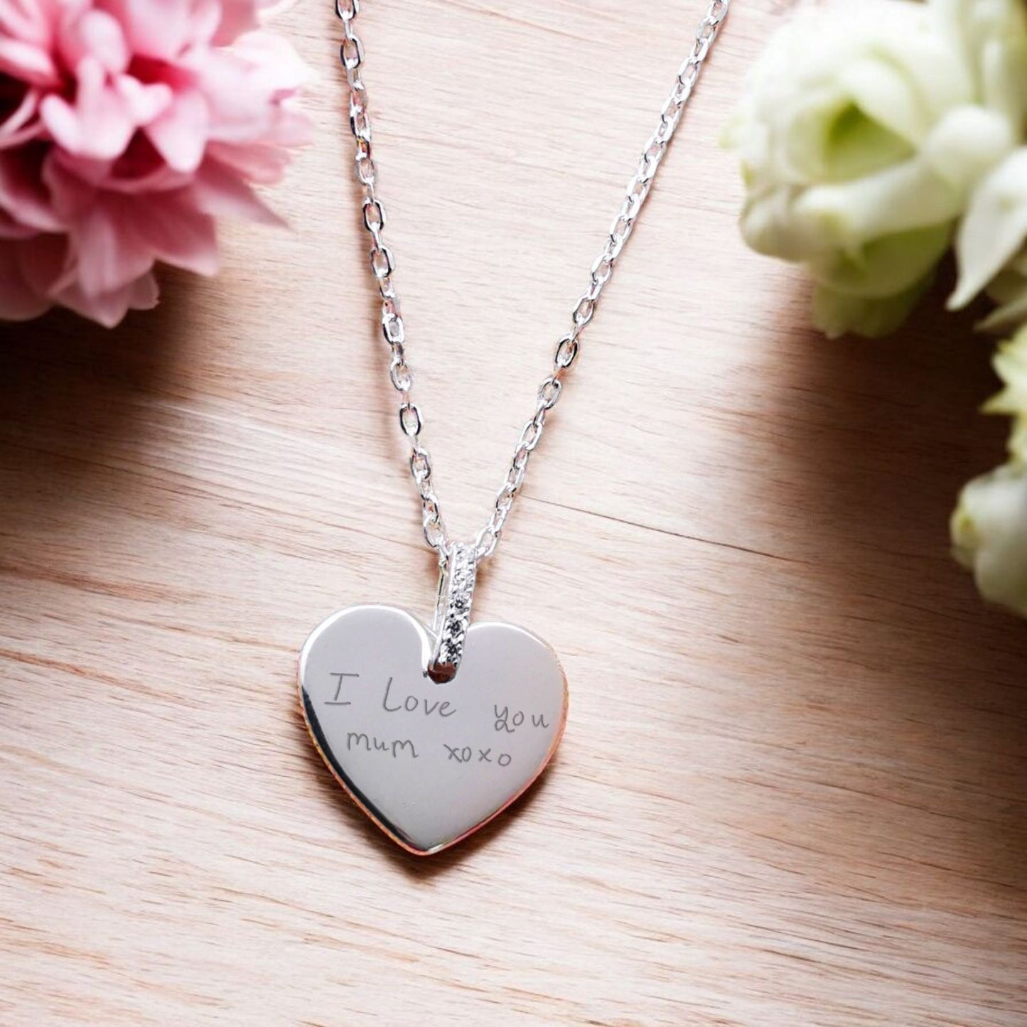 Keep Them Close Forever — Sterling Silver Heart Necklace, Engraved with Their Actual Handwriting