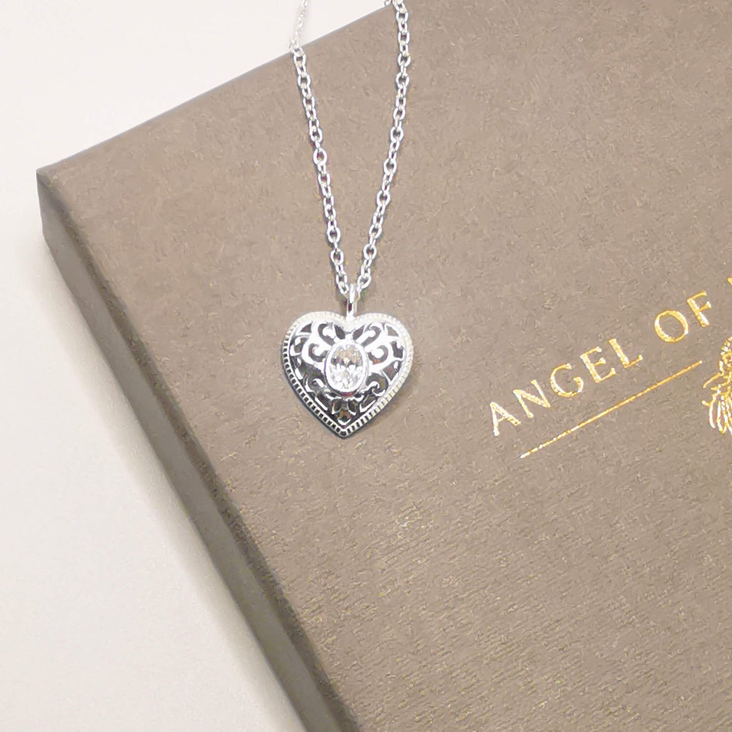 Sterling Silver Minimalist Filigree Heart Pendant Necklace with Cubic Zirconia – Elegant Birthday Gift for Loved Ones