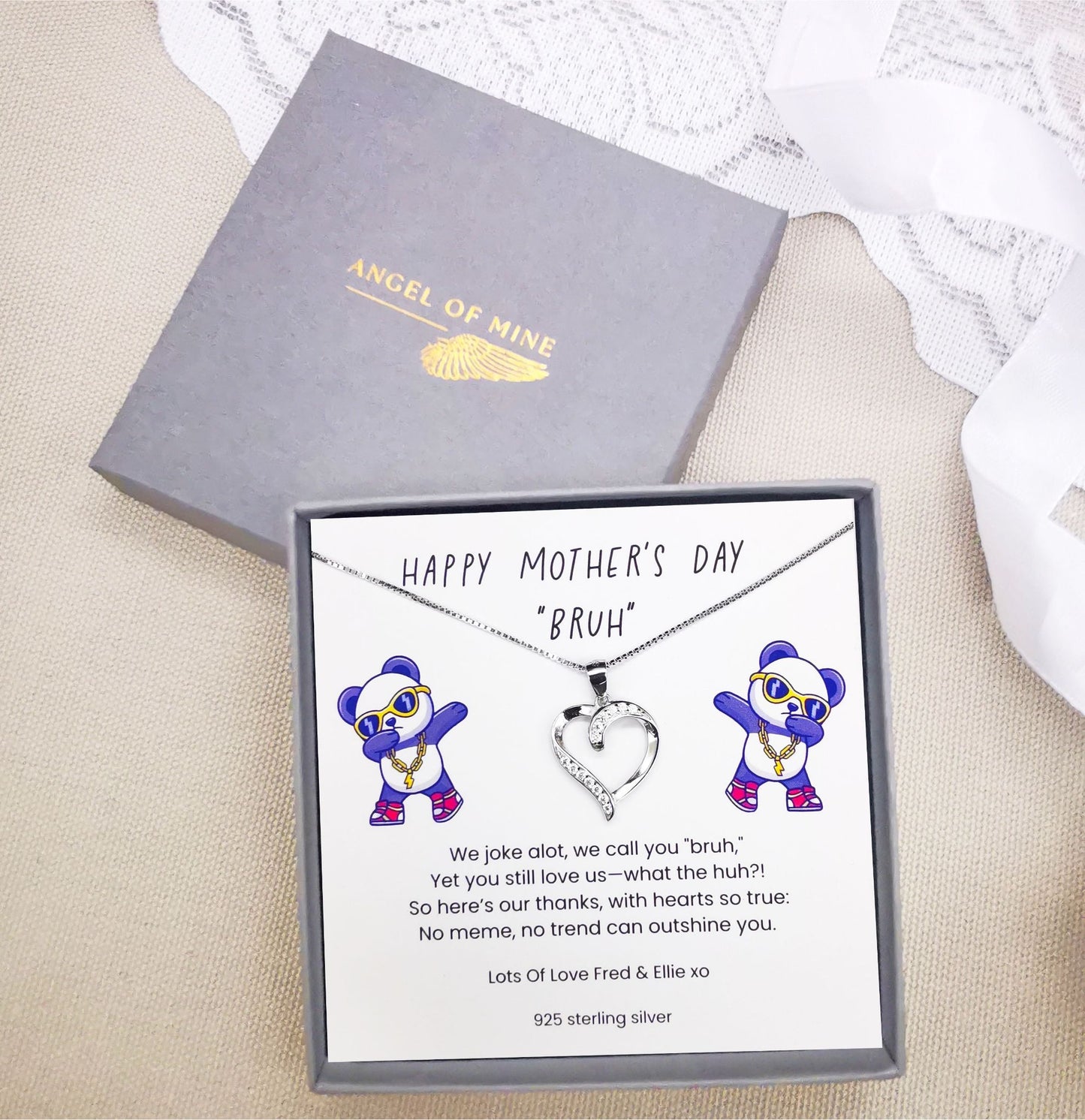 "Bruh" Personalized Necklace – Sterling Silver Heart Pendant