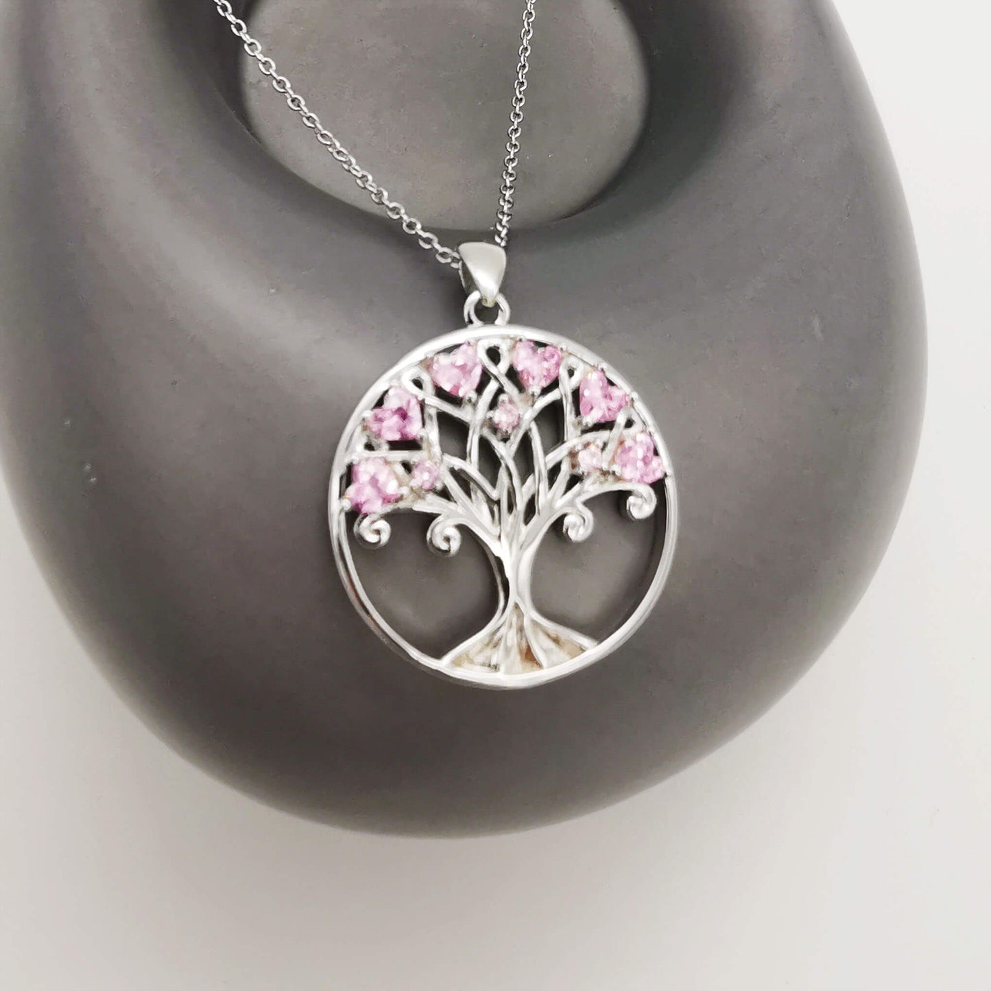 Sterling Silver Eternal Roots Pendant with Pink Zircon – A Timeless Family Gift for Every Occasion