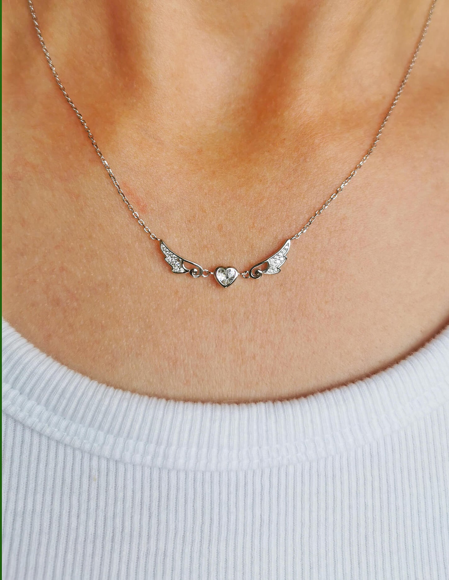 Sterling Silver Angel Wing Necklace with Cubic Zirconia – Memorial Jewellery Gift for Comfort & Remembrance
