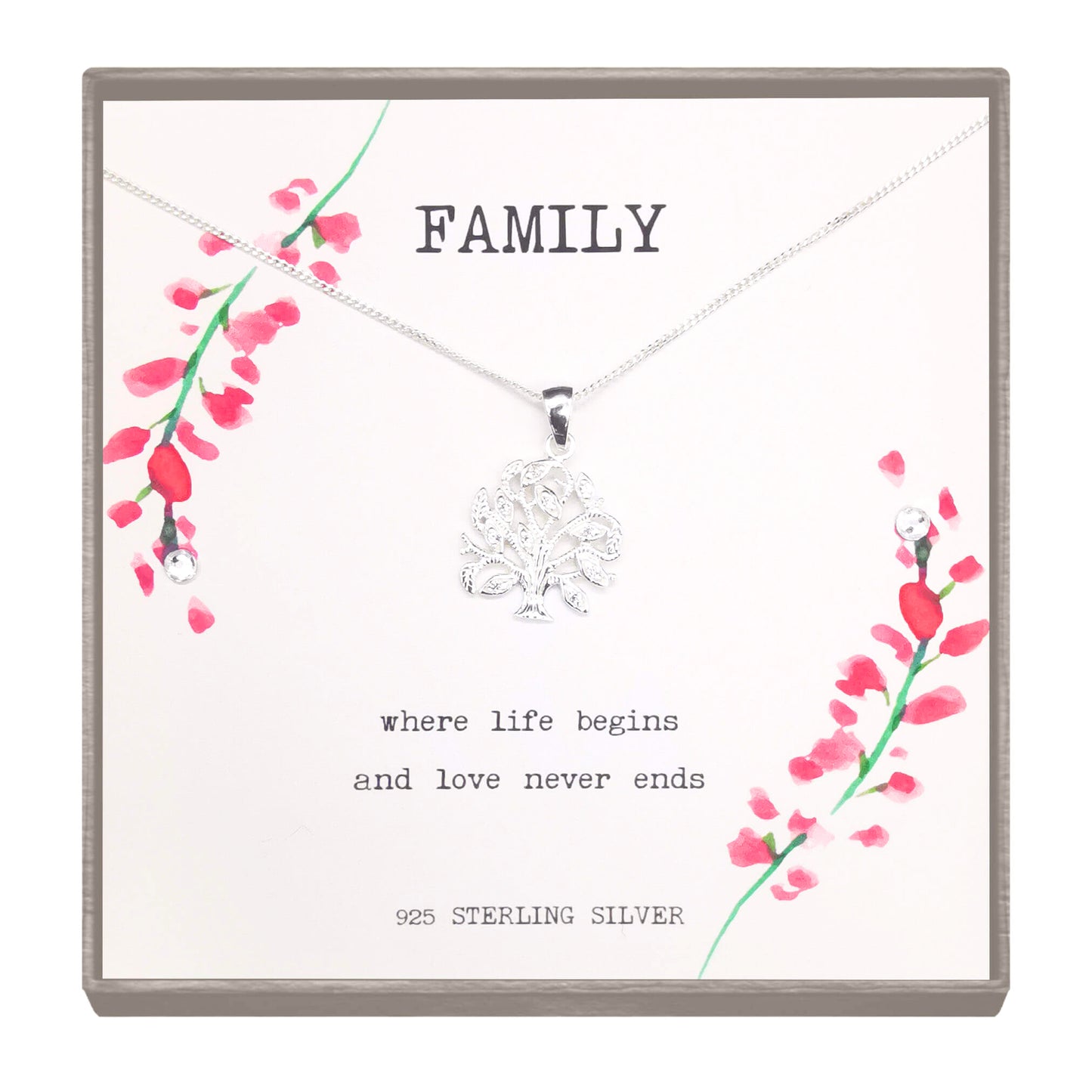 Sterling Silver Minimalist Tree Necklace with Micro Zirconia – Elegant Family Jewellery Gift for Mother’s Day, Birthdays & Anniversaries