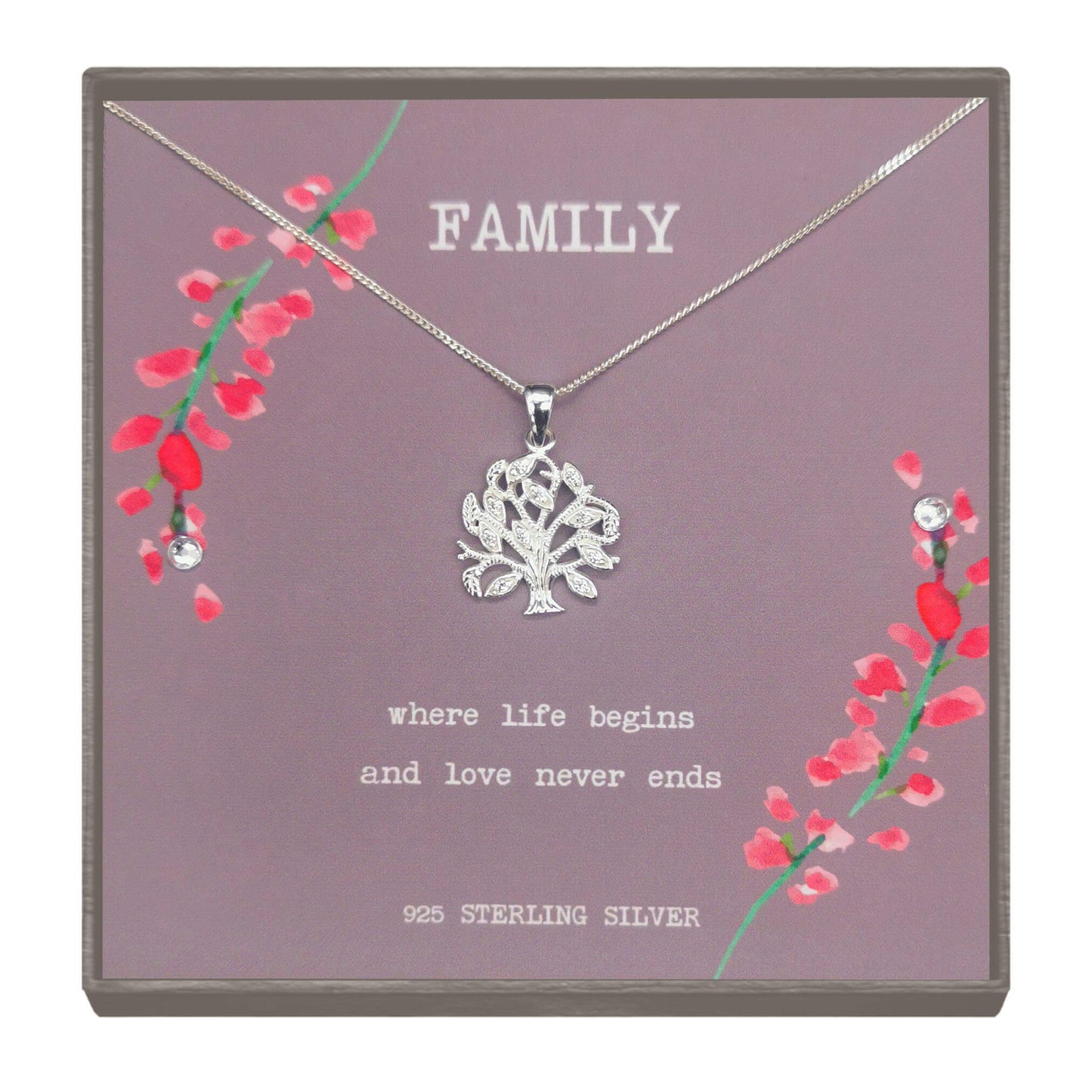 Sterling Silver Minimalist Tree Necklace with Micro Zirconia – Elegant Family Jewellery Gift for Mother’s Day, Birthdays & Anniversaries