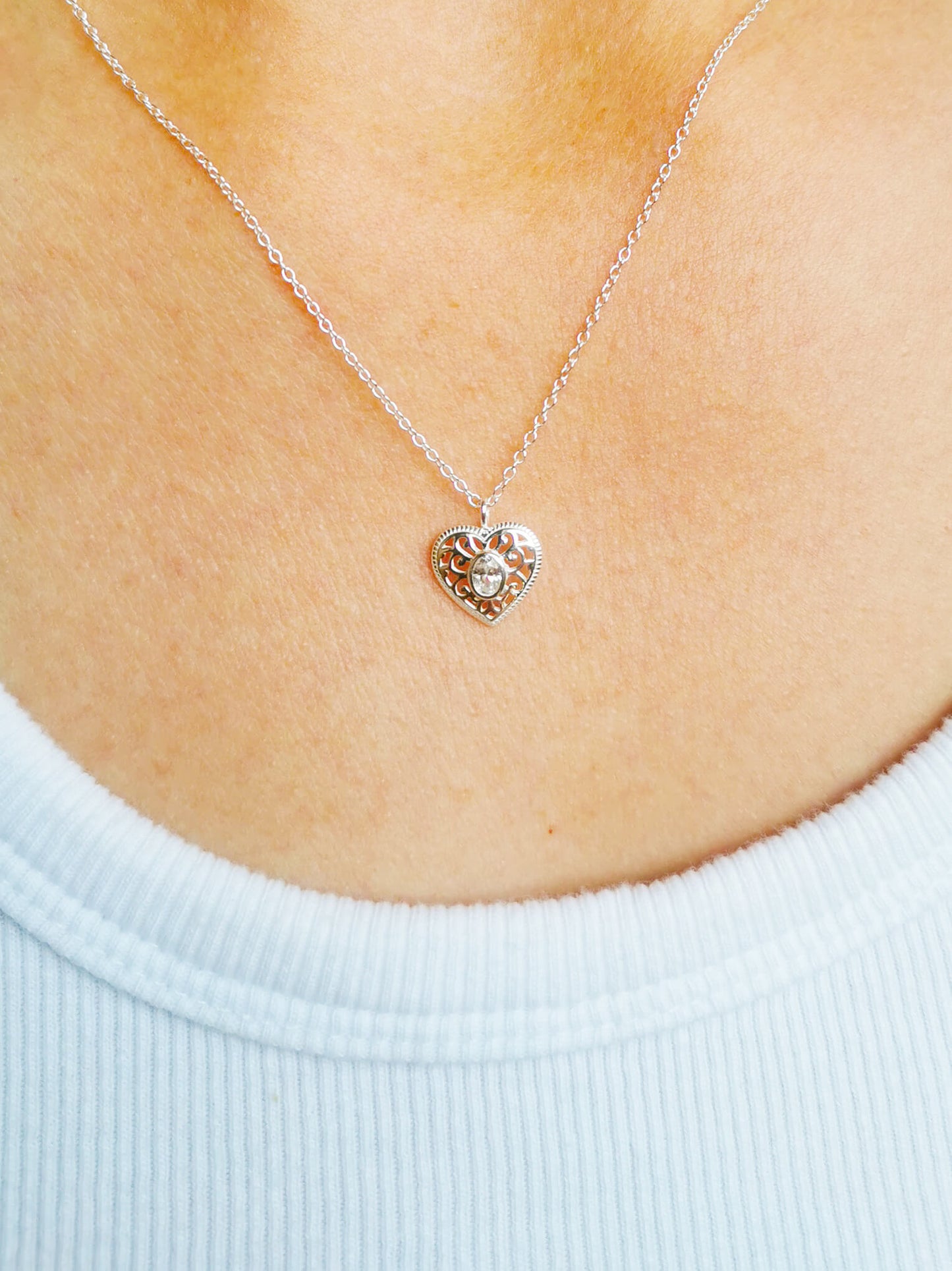 Celtic Embrace - Sterling Silver Minimalist Heart Pendant Necklace with Cubic Zirconia