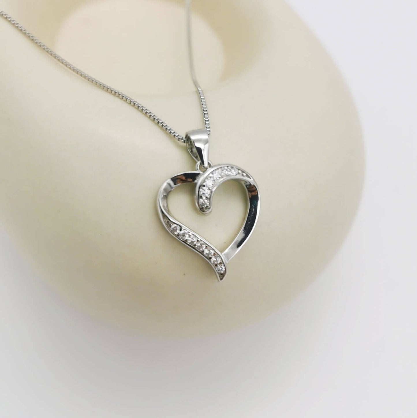 Sterling Silver Heart Necklace with Cubic Zirconia – Elegant Gift for Anniversaries, Birthdays & Special Occasions