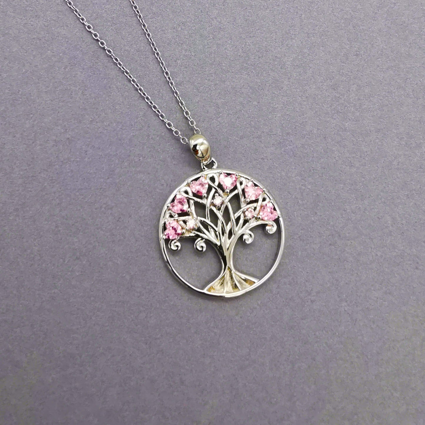 Sterling Silver Eternal Roots Pendant with Pink Zircon – A Timeless Family Gift for Every Occasion