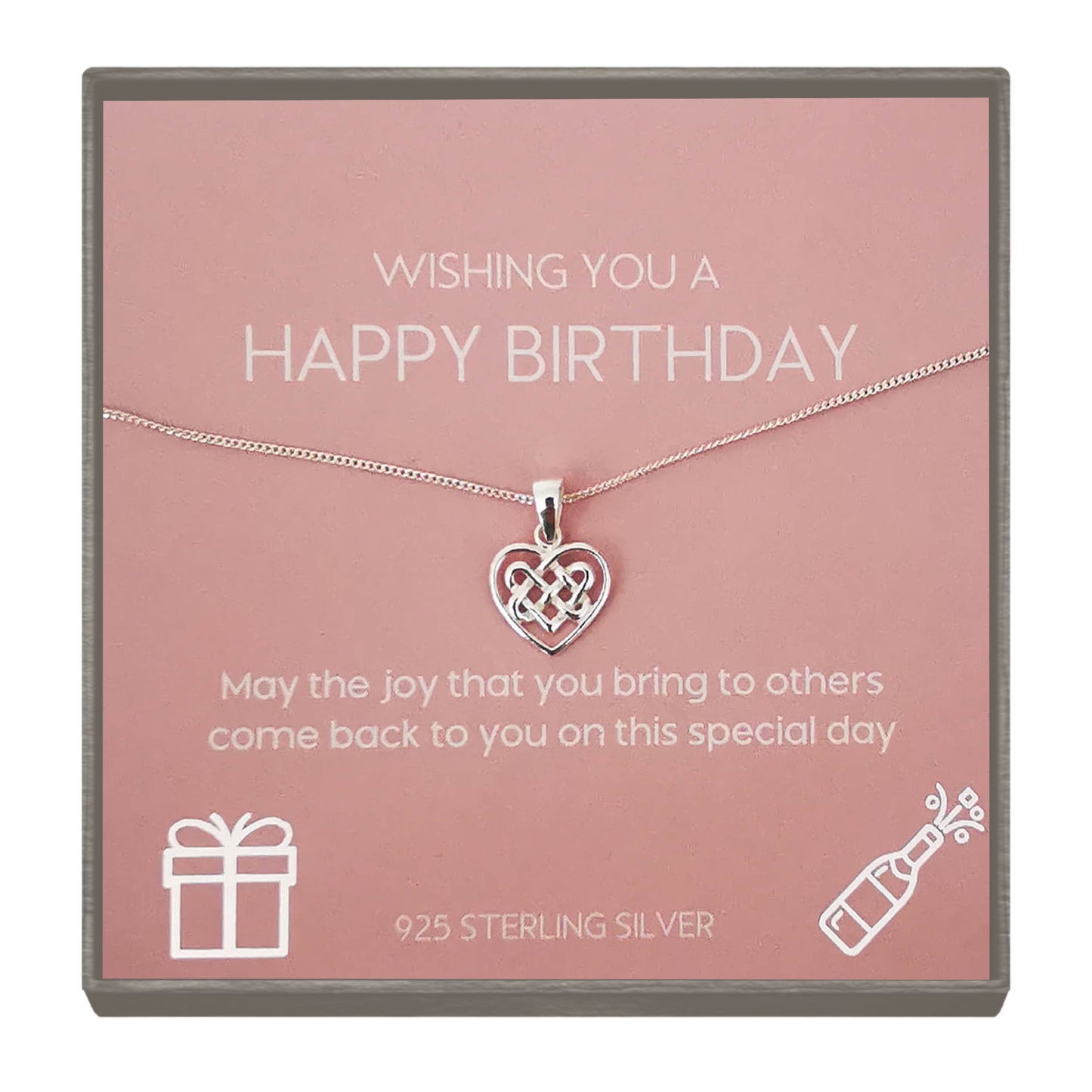 Sterling Silver Minimalist Celtic Pendant Necklace – Thoughtful Birthday Gift with Heartfelt Quote