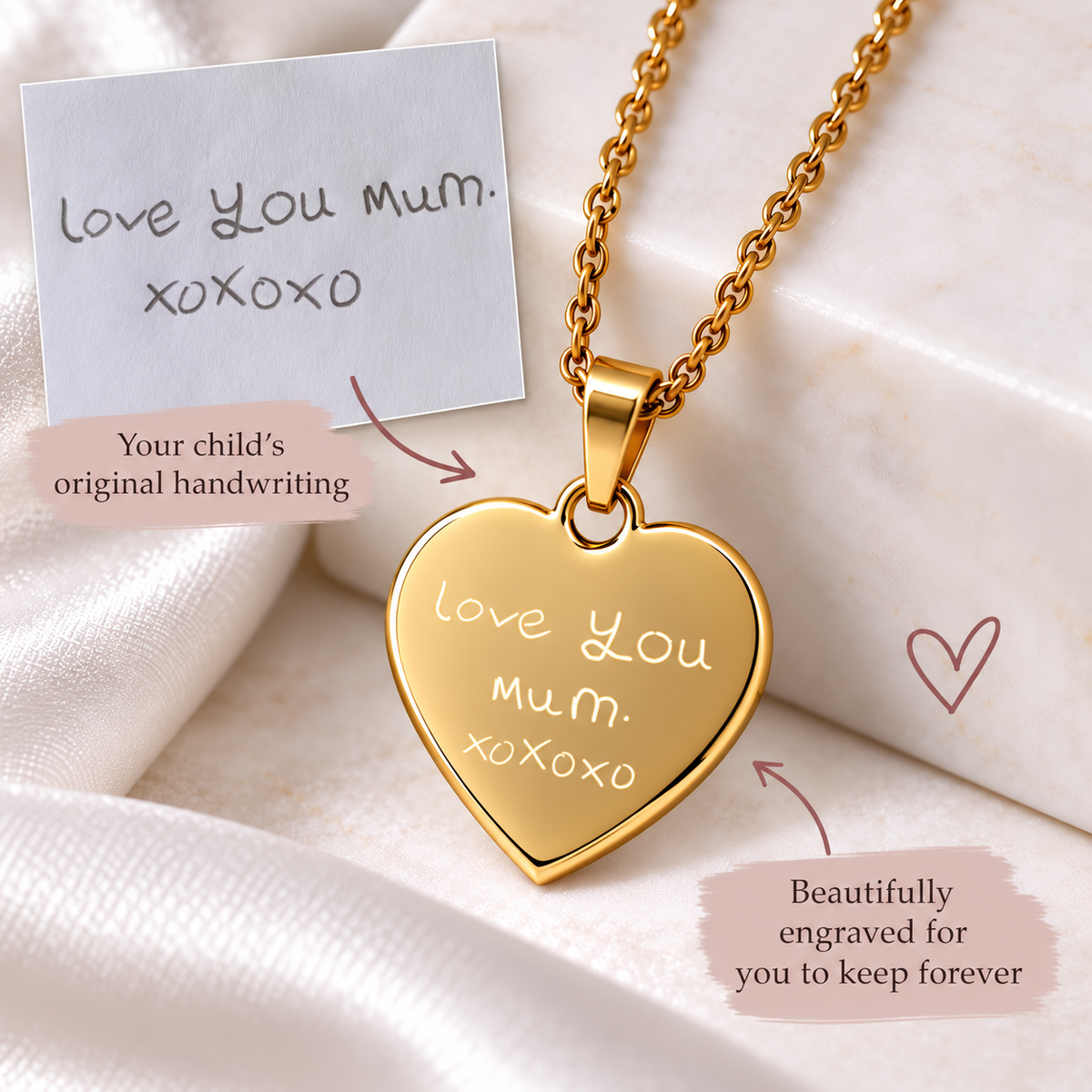 Child’s Handwriting Memorial Necklace – Personalised Engraved Keepsake