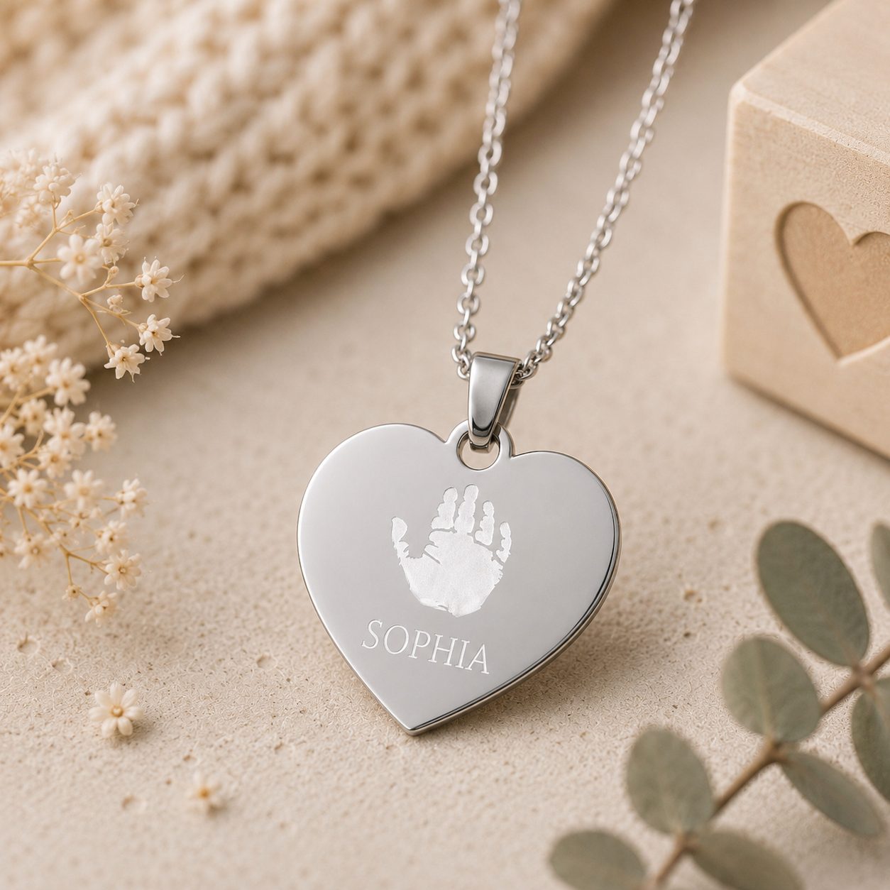 Personalised Baby Handprint Necklace | Engraved Newborn Keepsake Gift