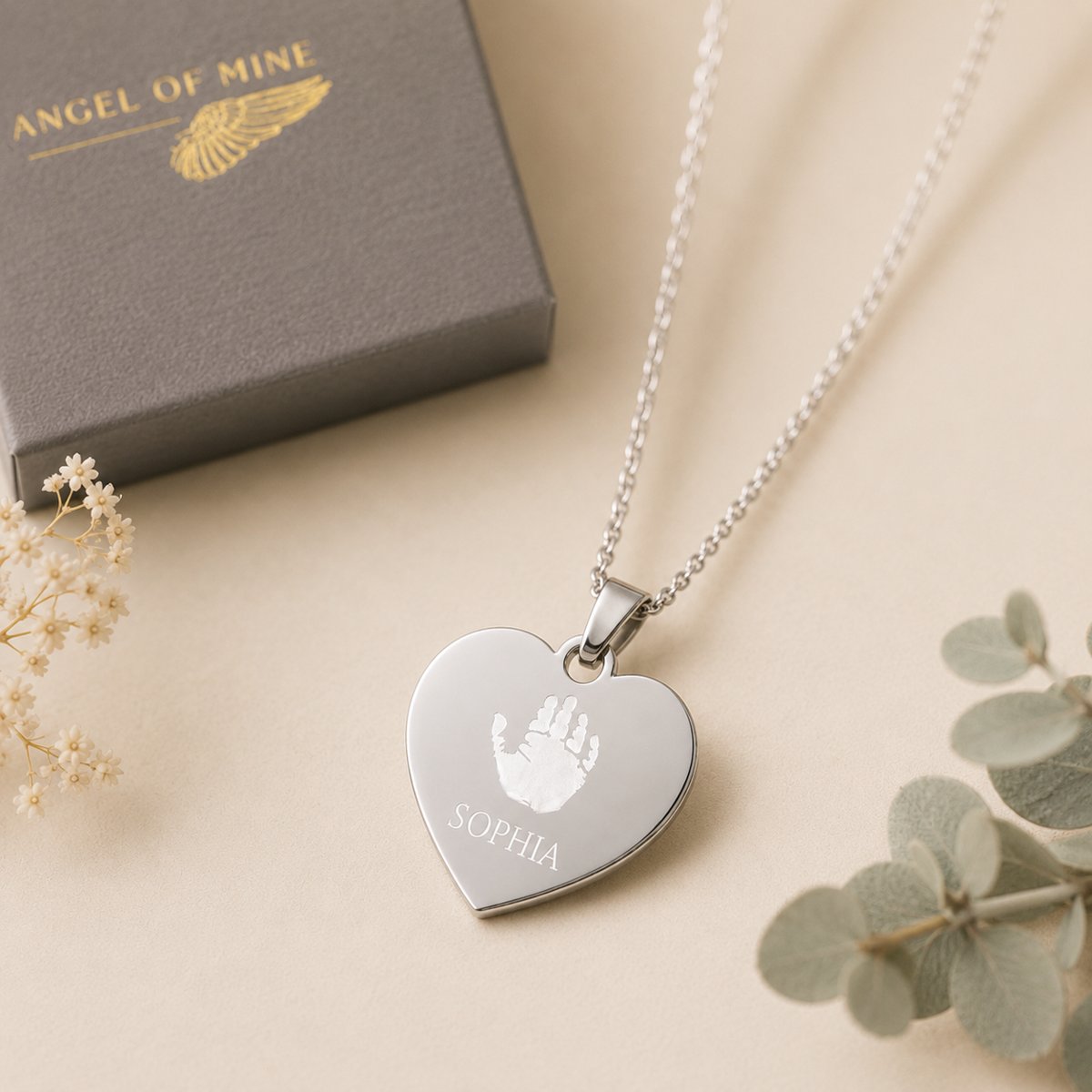 Personalised Baby Handprint Necklace | Engraved Newborn Keepsake Gift