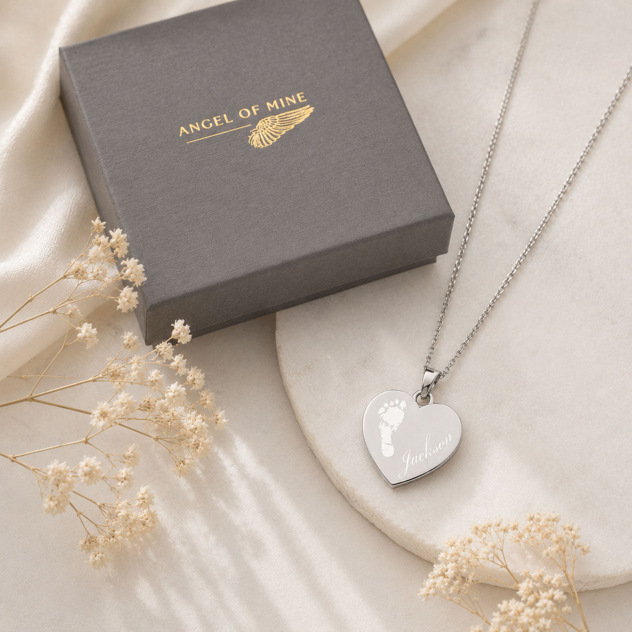 Personalised Baby Footprint Memorial Necklace – Your Baby's Actual Footprint Engraving