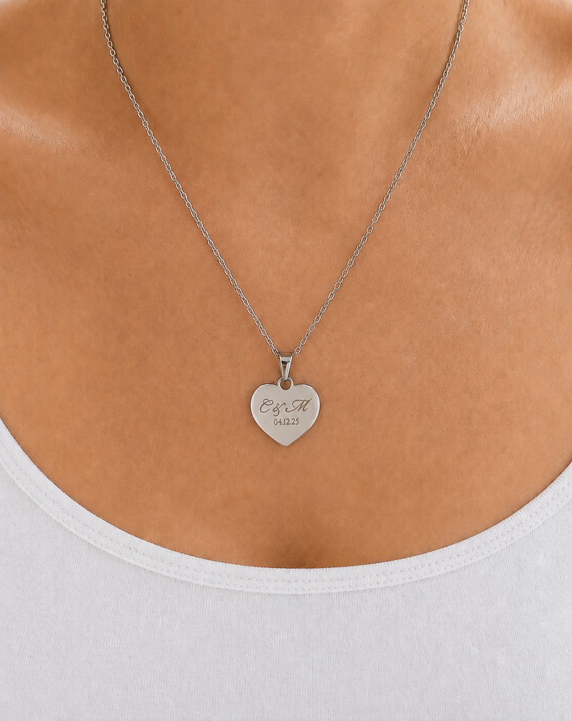 Personalised Initials & Date Heart Necklace | Engagement & Wedding Date Necklace | A Moment to Hold Forever