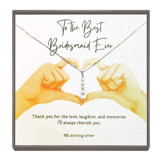 “Always Cherished” Sterling Silver Vertical Drop Necklace – For Your Bridesmaid
