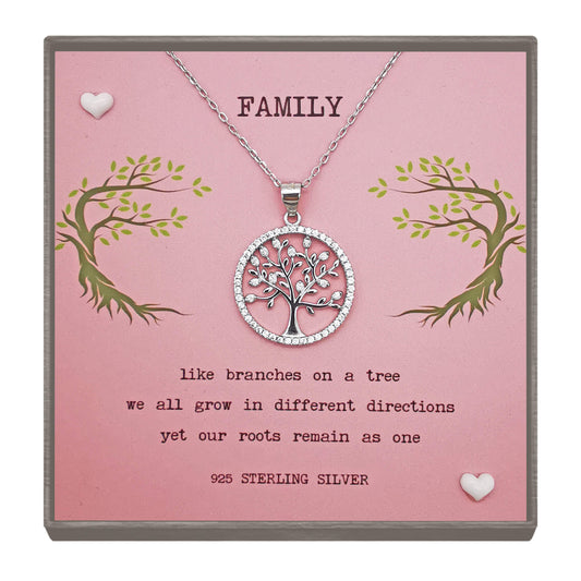 Sterling Silver Family Tree Necklace - gift for her - family quote  - perfect gift for birthday, Christmas or Anniversaries