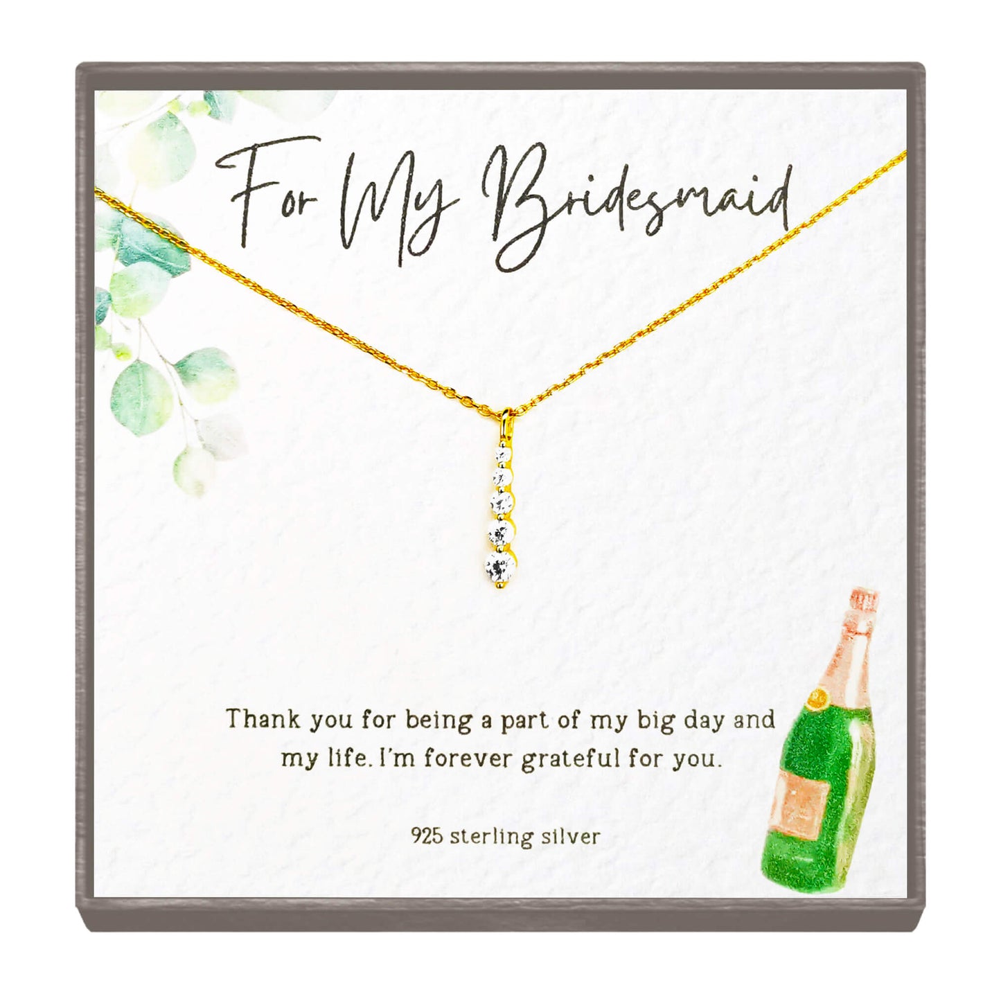 “With Gratitude” Gold Vertical Drop Necklace – A Thank You Gift for Your Bridesmaid