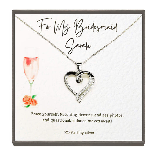 "Through It All" Sterling Silver Heart Pendant Necklace – Personalized Wedding Day Gift for Bridesmaid