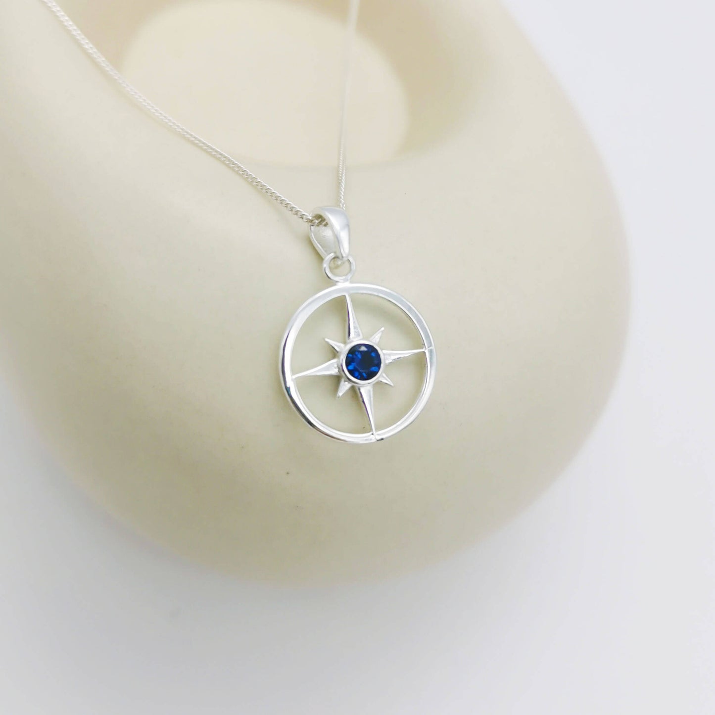 Personalised Sterling Silver North Star Pendant Necklace with Blue Zirconia - Symbol of Guidance and Appreciation
