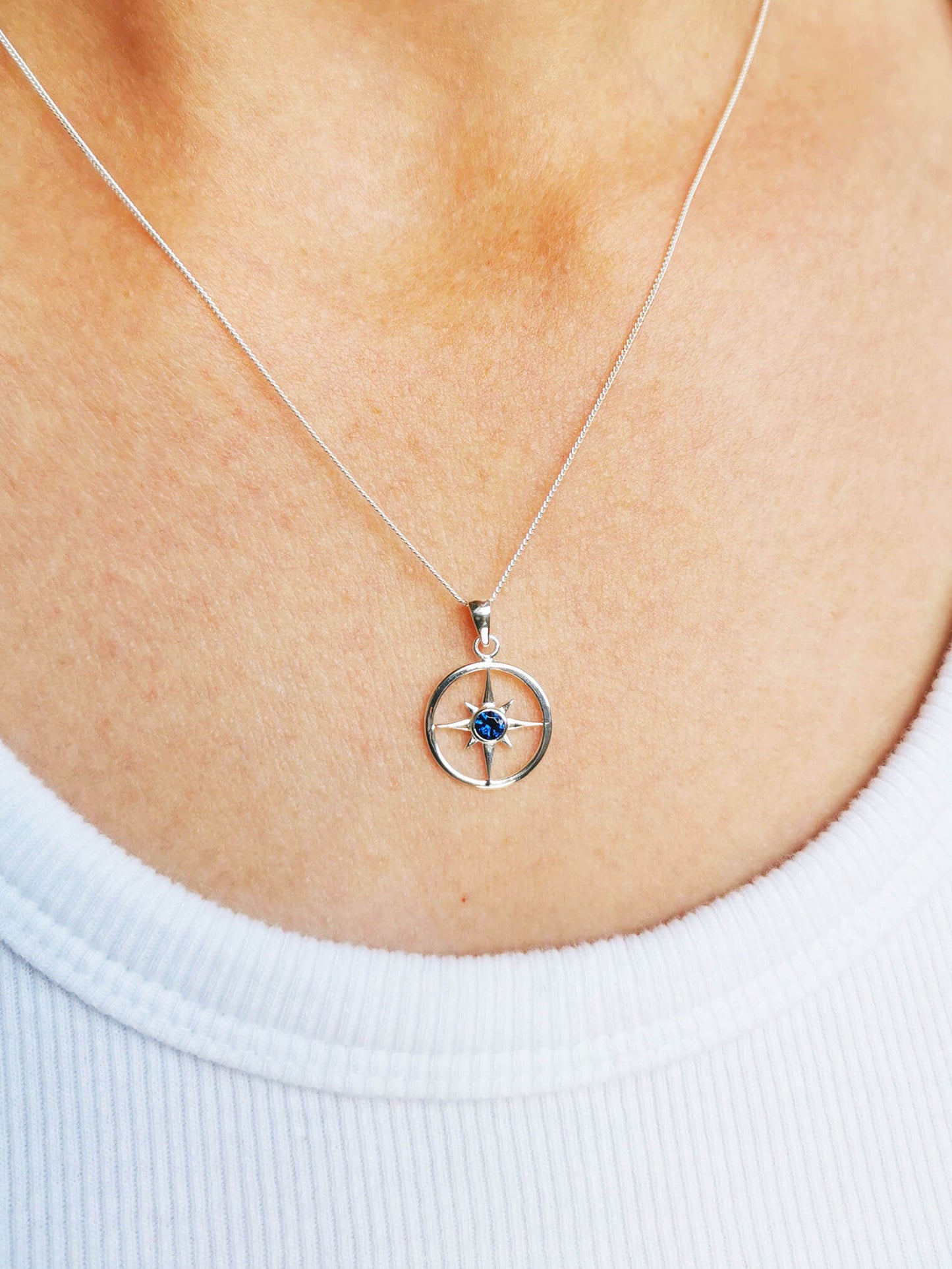 Personalised Sterling Silver North Star Pendant Necklace with Blue Zirconia - Symbol of Guidance and Appreciation