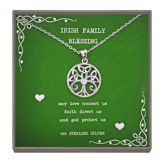 925 Sterling Silver Celtic Pendant Necklace with Micro Zirconia - Irish Blessing "May Love Connect Us, Faith Direct Us, and God Protect Us" - Perfect Gift for Spiritual and Irish Blessings