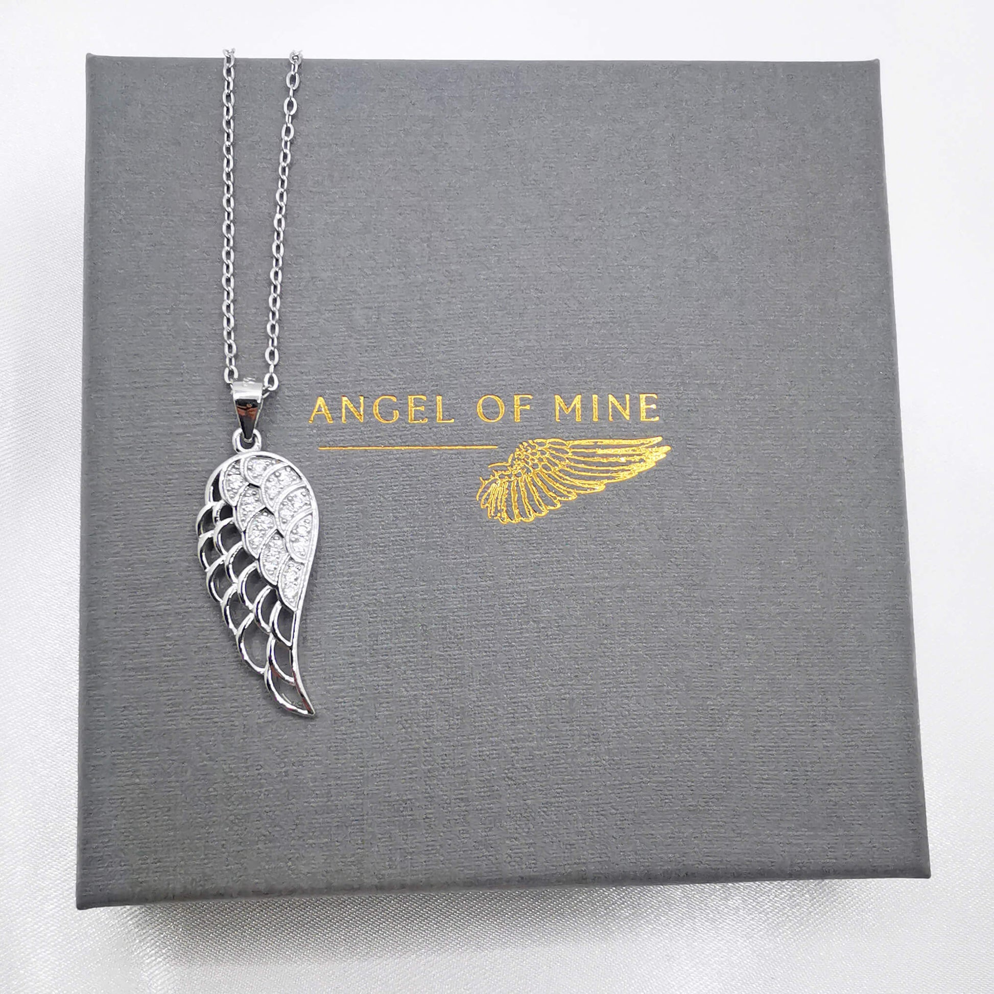 925 Sterling silver angel wing necklace with cubic zirconia.  The perfect memorial remembrance, child loss, stillbirth, miscarriage loss keepsake. 