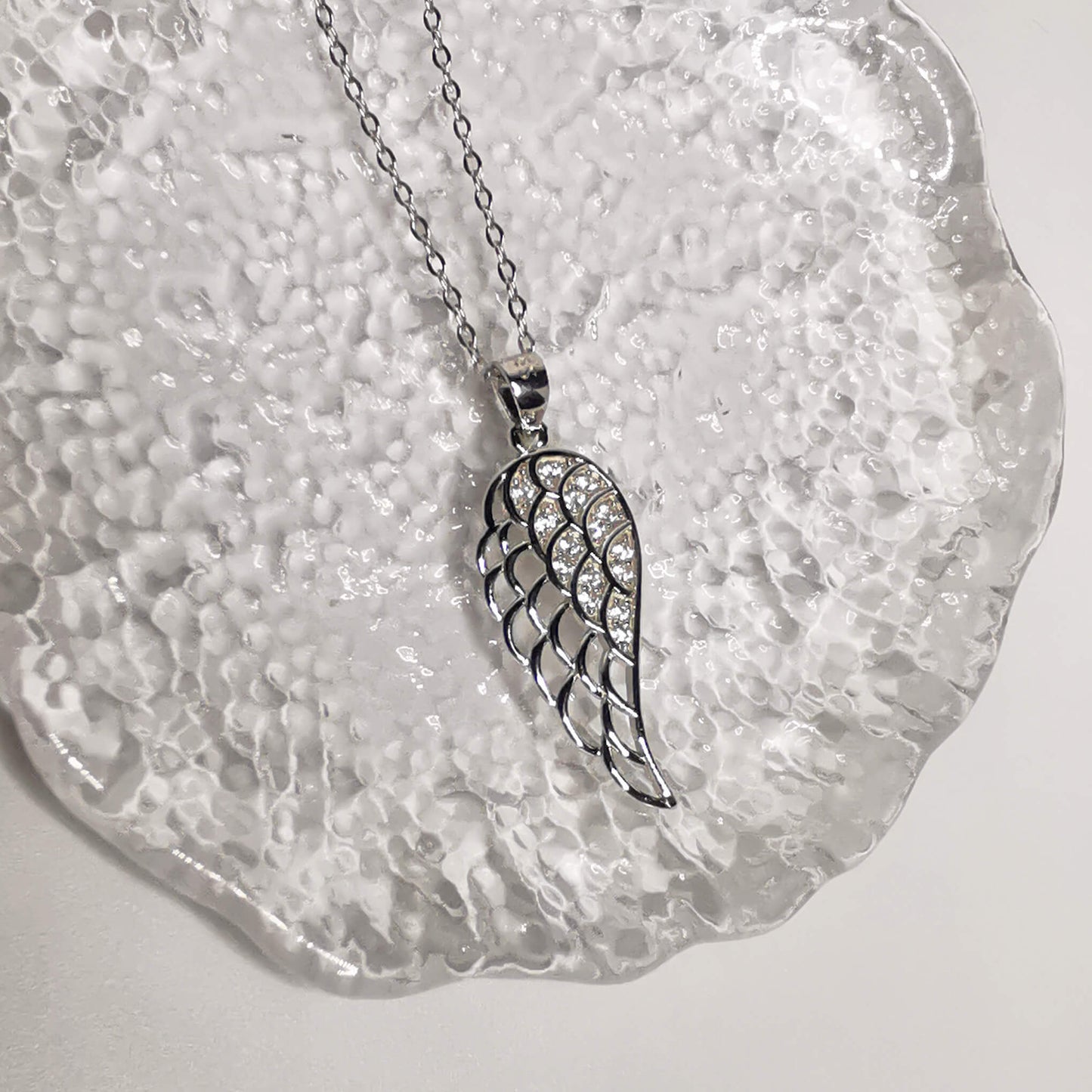 925 Sterling silver angel wing necklace with cubic zirconia.  The perfect memorial remembrance, child loss, stillbirth, miscarriage loss keepsake. 