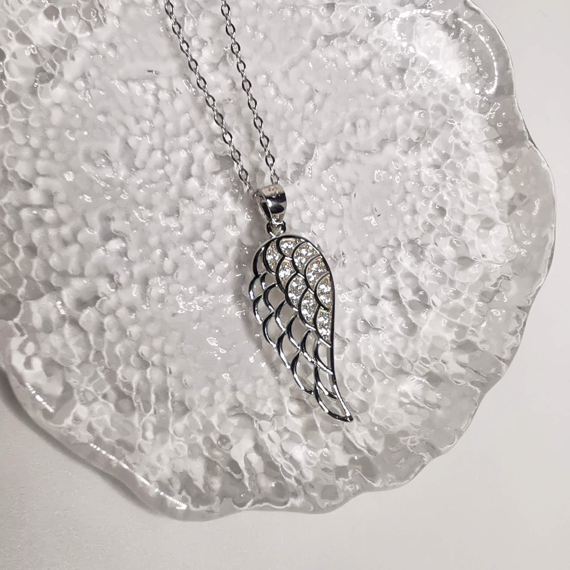 925 Sterling silver angel wing necklace with cubic zirconia.  The perfect memorial remembrance, child loss, stillbirth, miscarriage loss keepsake. 