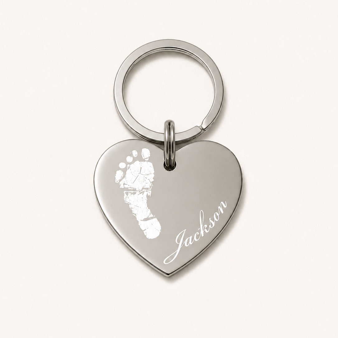 Personalised Real Baby Footprint Heart Keyring | Engraved from Your Actual Footprint