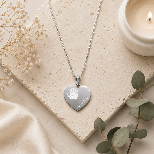 Personalised Baby Handprint Memorial Necklace – Actual Handprint Engraving