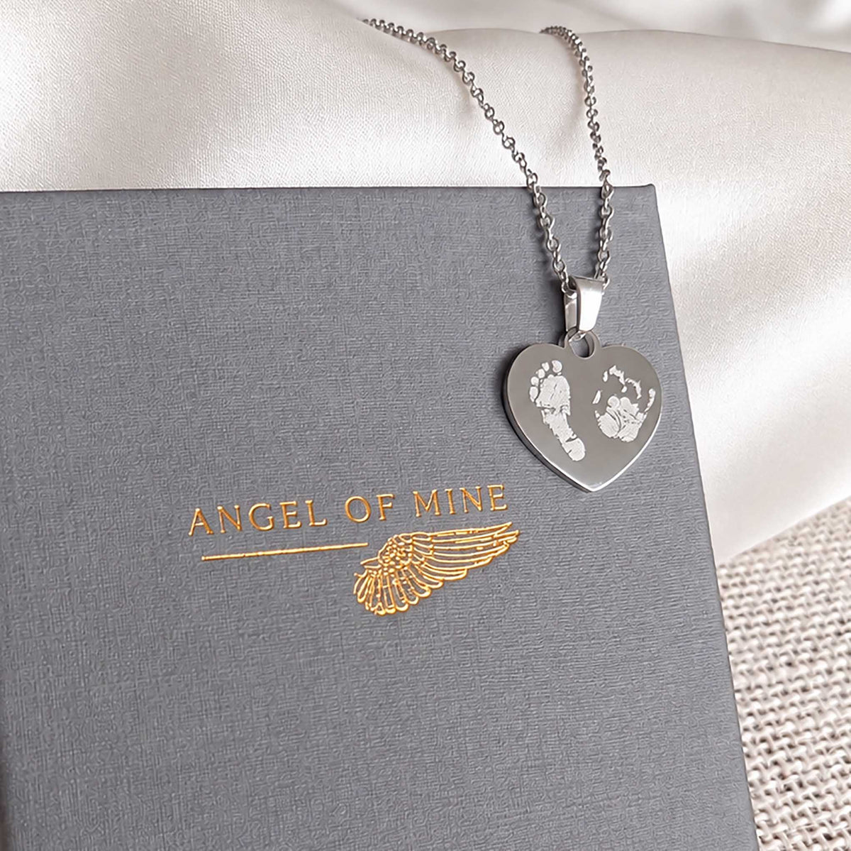 Personalised Baby Loss & Twin Loss Memorial Necklace – Double Footprint or Handprint Engraving
