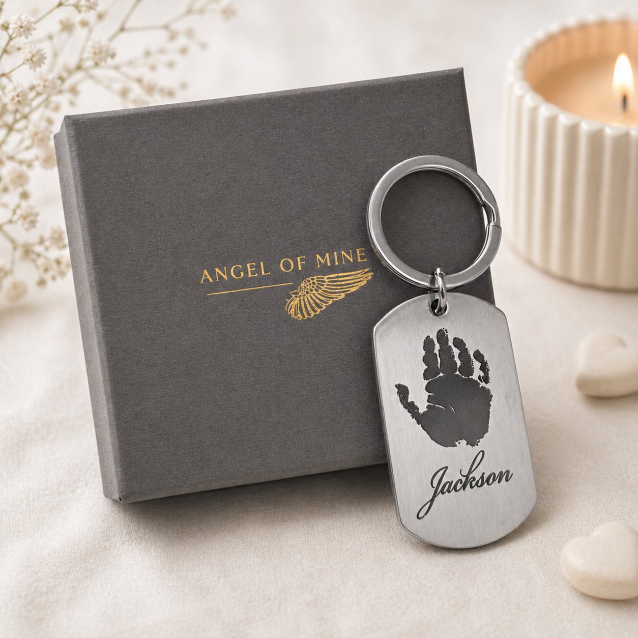 Baby Handprint Keyring (Actual Handprint) — Personalised Memorial Keepsake