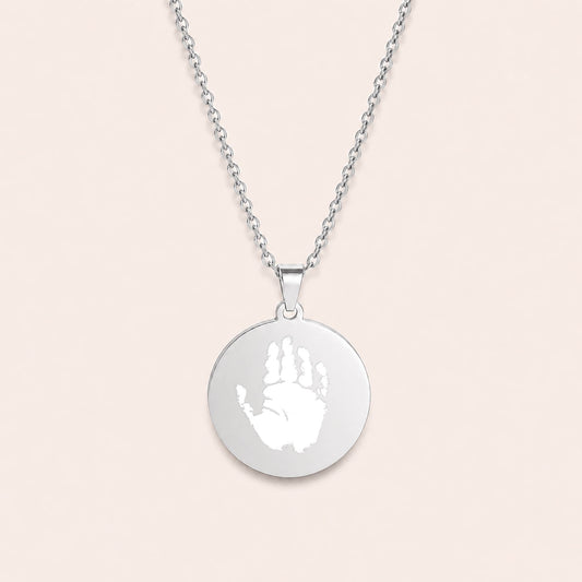 Baby's Actual Handprint Memorial Necklace with Name Engraving – Baby loss Gift