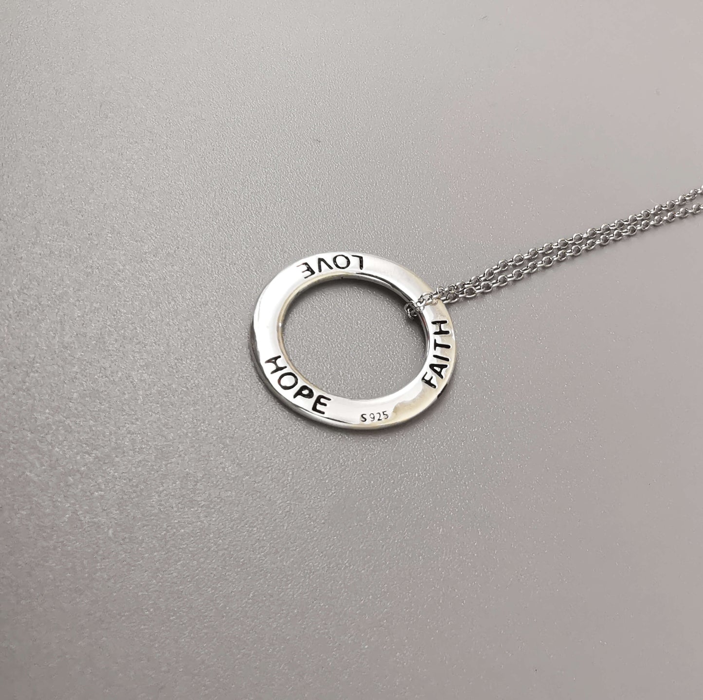 Faith, Love, Hope – Stamped Sterling Silver Necklace