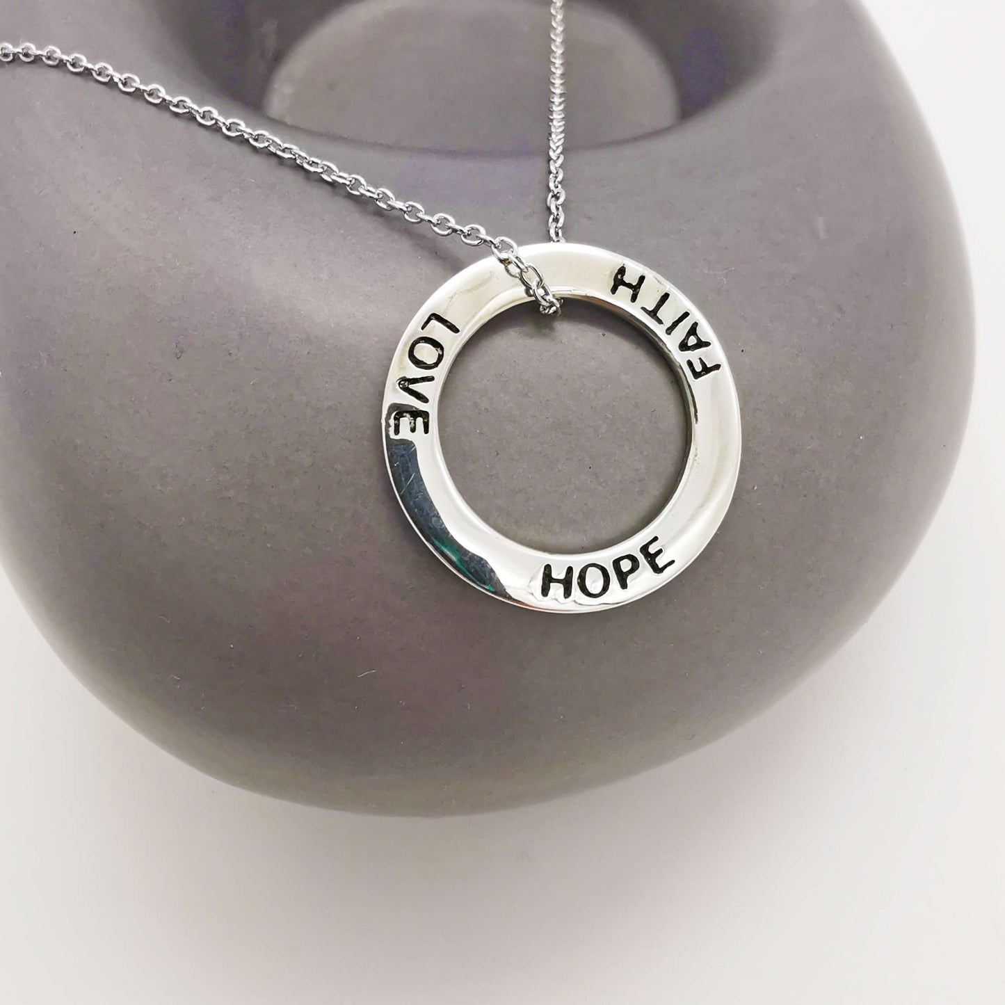 Faith, Love, Hope – Stamped Sterling Silver Necklace