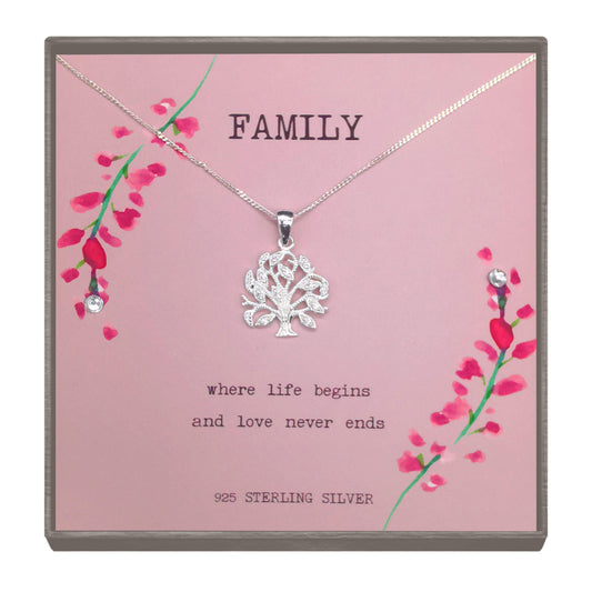 Sterling Silver Minimalist Tree Necklace with Micro Zirconia – Elegant Family Jewellery Gift for Mother’s Day, Birthdays & Anniversaries
