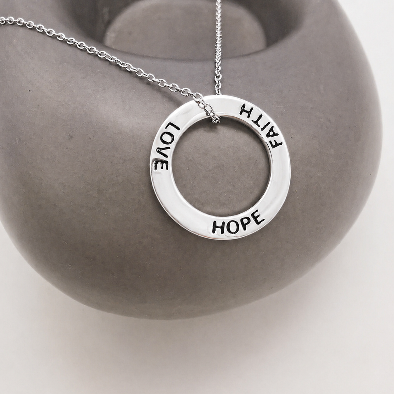 Faith, Love, Hope – Stamped Sterling Silver Necklace