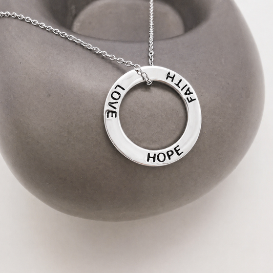 Faith, Love, Hope – Stamped Sterling Silver Necklace