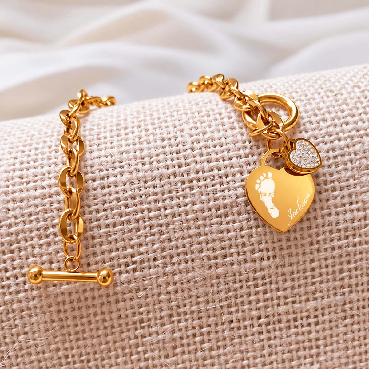 Personalised Baby & Child Loss Memorial Bracelet – Actual Handprint/Footprint Name & Back Engraving