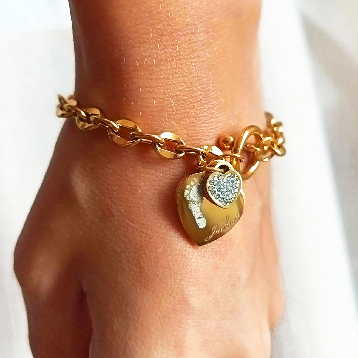 Personalised Baby & Child Loss Memorial Bracelet – Actual Handprint/Footprint Name & Back Engraving