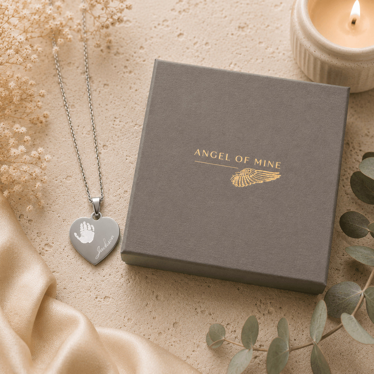 Personalised Baby Handprint Memorial Necklace – Actual Handprint Engraving
