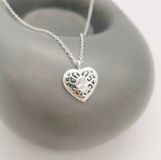 Celtic Embrace - Sterling Silver Minimalist Heart Pendant Necklace with Cubic Zirconia