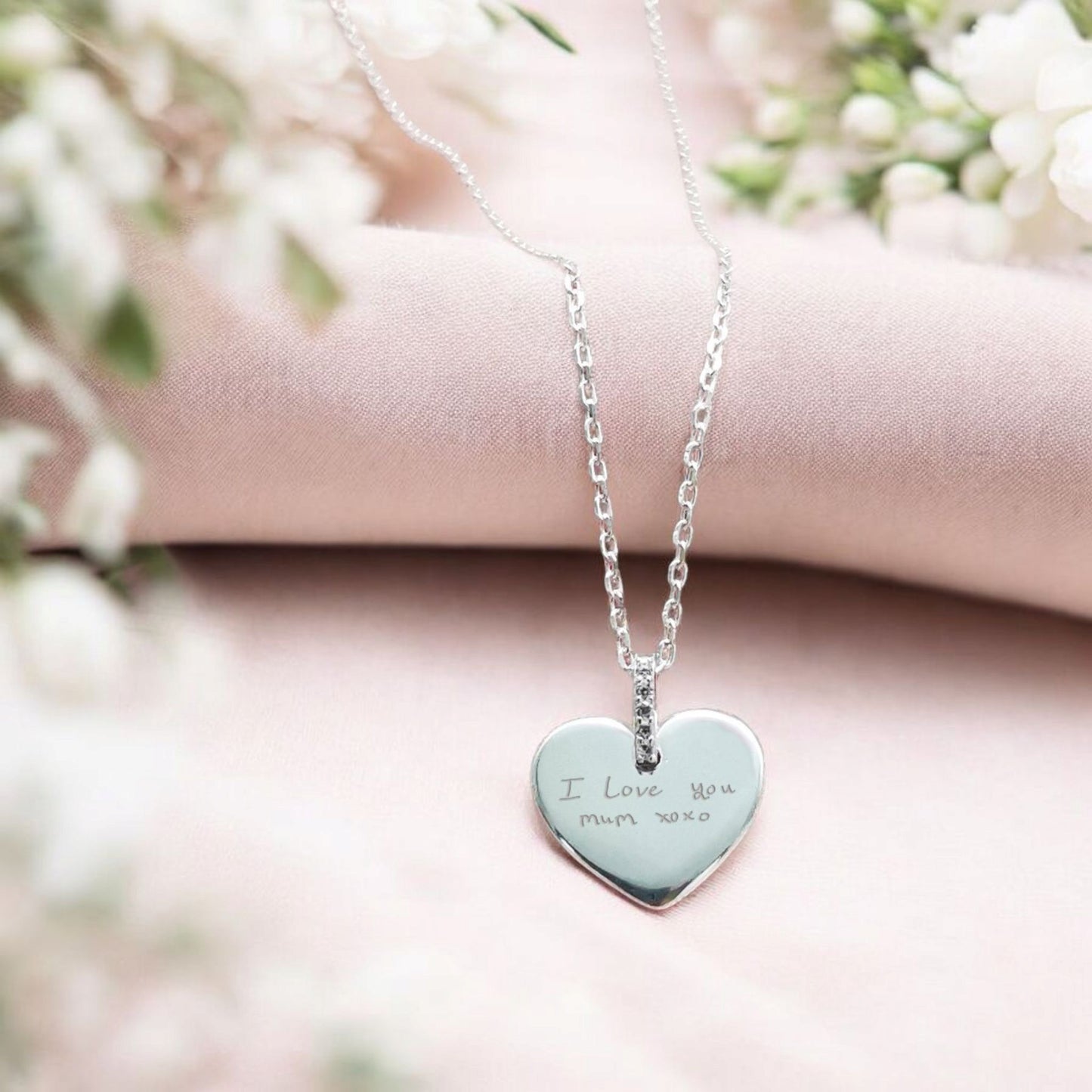 Keep Them Close Forever — Sterling Silver Heart Necklace, Engraved with Their Actual Handwriting